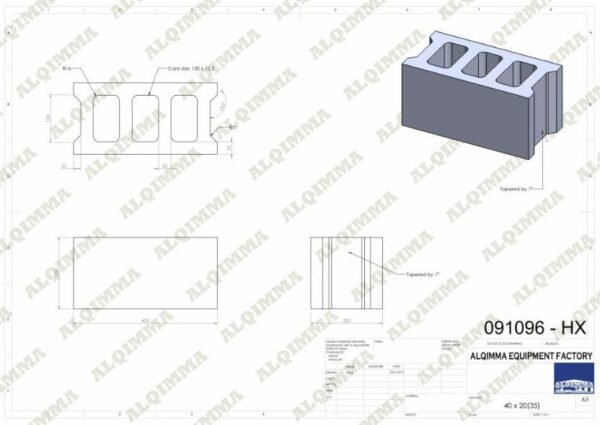 Block Mold 20×40 Thickness 30.5 Mm 3 Holes Closed